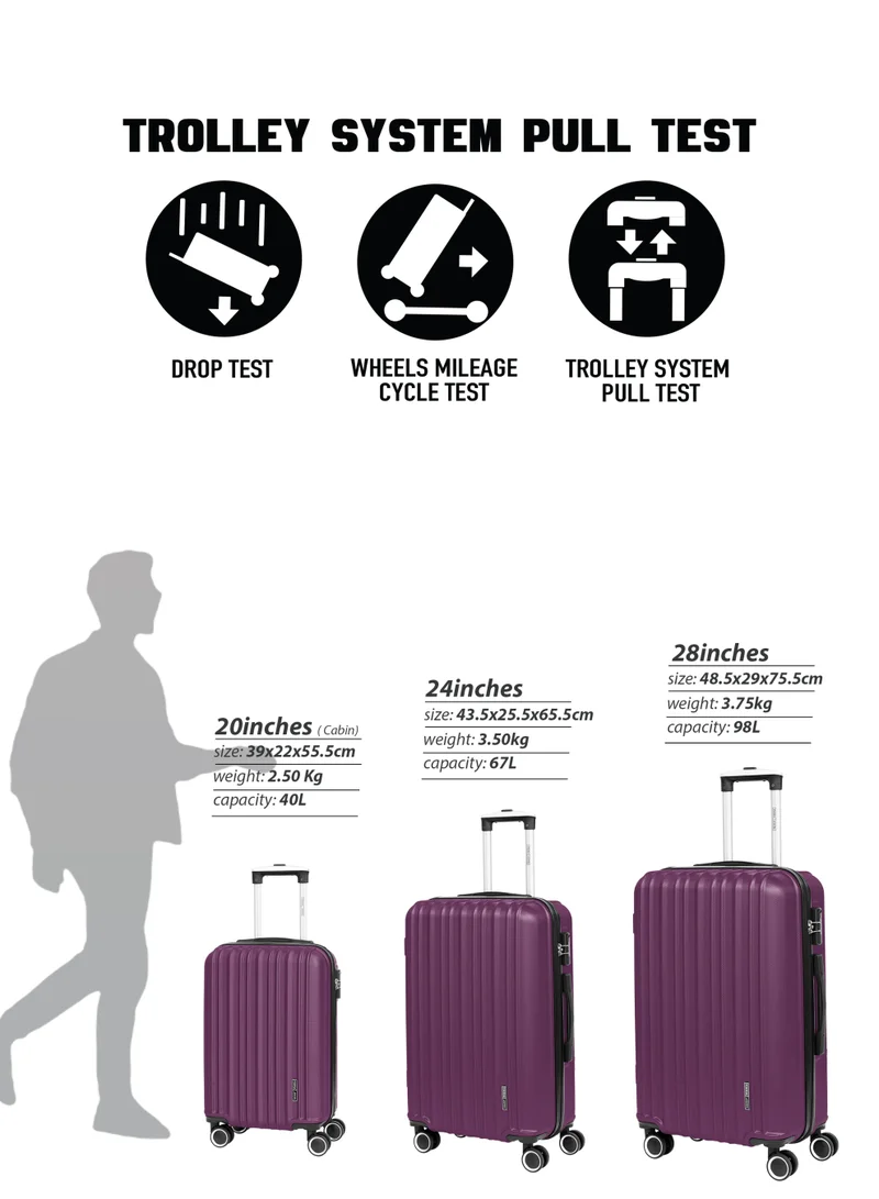 Parajohn L (28 INCH) Large 28-Inch ABS Material Lightweight Hardshell Luggage Trolley | carrying 30kg Durable Hardsided Spinner Trolley Suitcase Purple  | Best Price UAE