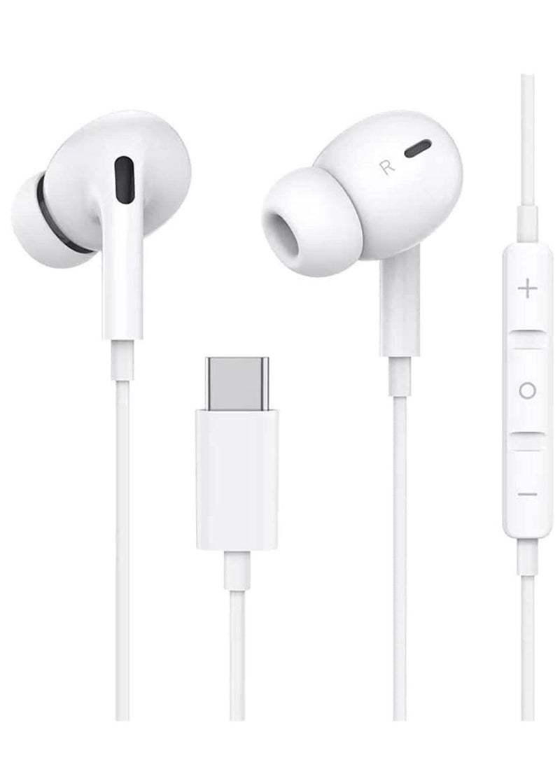 ELTRAZONE - Type-C Earphones with Wired Headset Panel Has Microphone And Volume Control Keys In Ear Wired Handsfree Heavy Bass Sound Quality Music Hi Fi Stereo Headsets For Huawei Phone & All Others (White) - Image 1