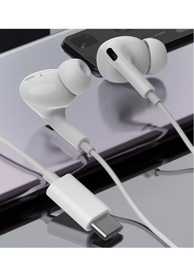 ELTRAZONE - Type-C Earphones with Wired Headset Panel Has Microphone And Volume Control Keys In Ear Wired Handsfree Heavy Bass Sound Quality Music Hi Fi Stereo Headsets For Huawei Phone & All Others (White) - Image 1
