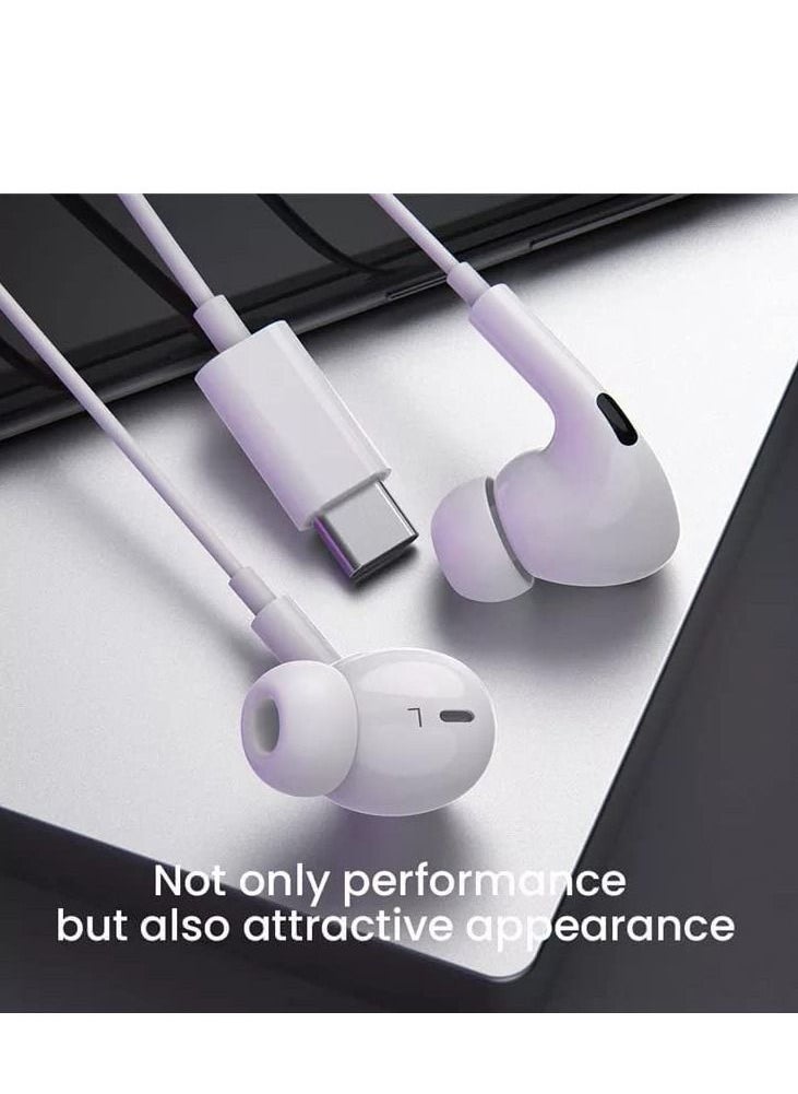 ELTRAZONE - Type-C Earphones with Wired Headset Panel Has Microphone And Volume Control Keys In Ear Wired Handsfree Heavy Bass Sound Quality Music Hi Fi Stereo Headsets For Huawei Phone & All Others (White) - Image 1