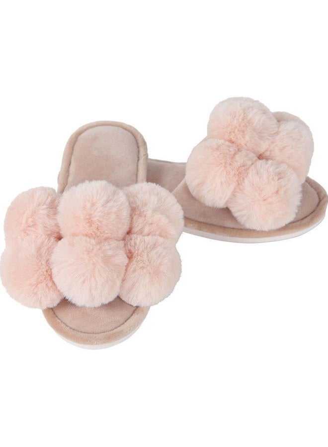 MeMoi Luxe Pom-Pom Open Toe Plush Women's Slippers, Blush Pink, S - Image 1