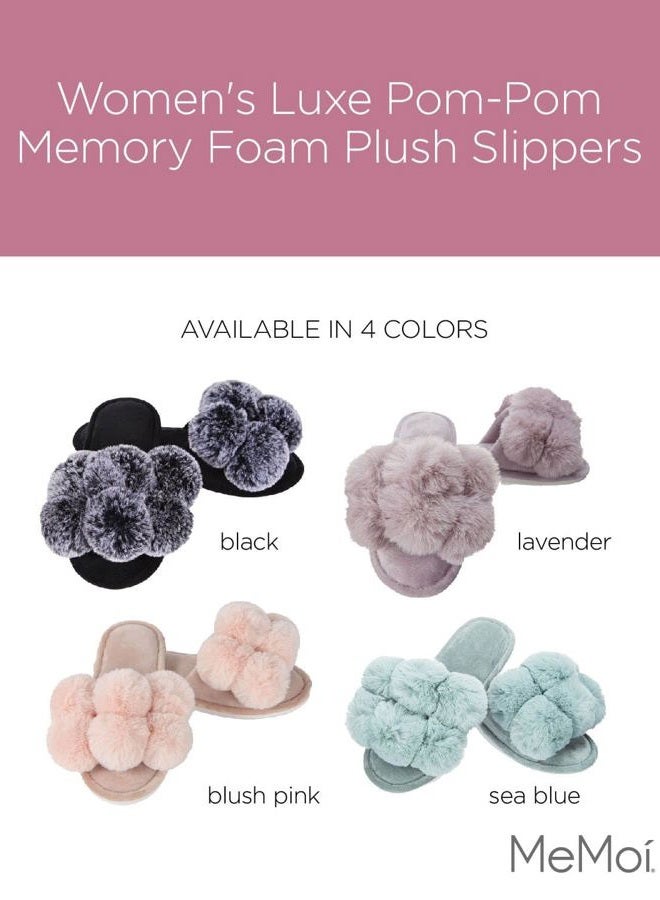 MeMoi Luxe Pom-Pom Open Toe Plush Women's Slippers, Blush Pink, S - Image 3