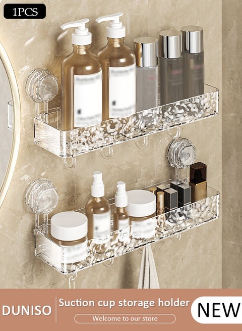 Suction Cup Storage Holder Bathroom Organizer  , Prevent Water Accumulation Wave Pattern  Wall Mount Suction Cup Storage Basket, No Drilling Shower Caddy Holder for Makeup, Toothbrush, Skincare Products