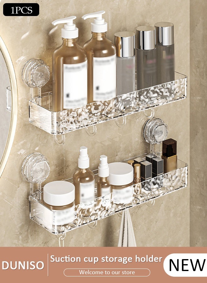 DUNISO Suction Cup Storage Holder Bathroom Organizer  , Prevent Water Accumulation Wave Pattern  Wall Mount Suction Cup Storage Basket, No Drilling Shower Caddy Holder for Makeup, Toothbrush, Skincare Products - Image 1