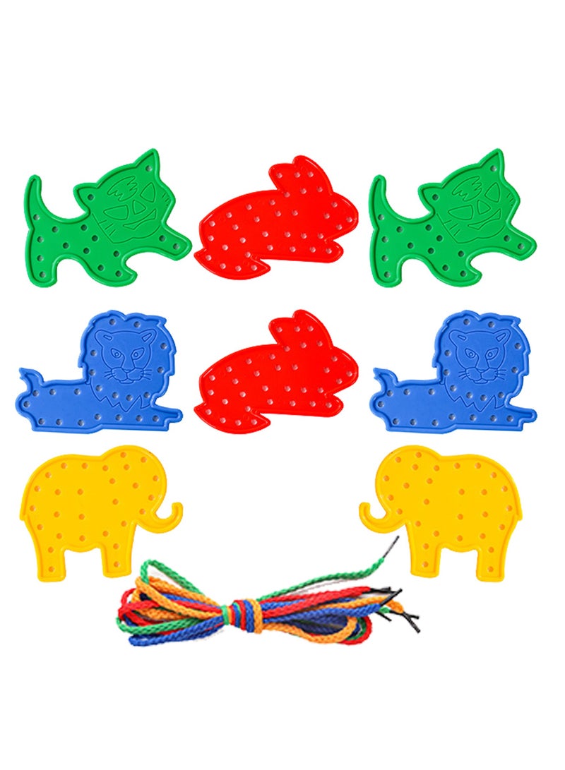 SUNSAR 8PCS Threading Toys Fine Motor Skills Toys Toddler Threading Toy,  Animal Shapes Lacing Cards with Lines, Early Learning Game Toys(Random Color) - Image 1