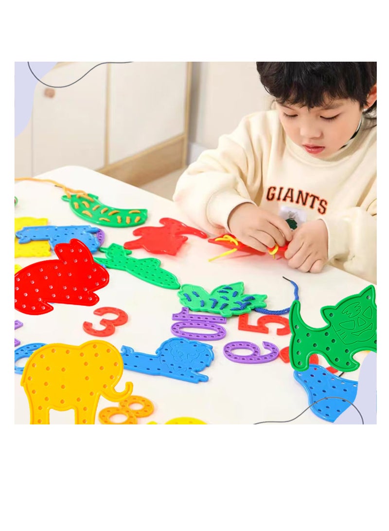 SUNSAR 8PCS Threading Toys Fine Motor Skills Toys Toddler Threading Toy,  Animal Shapes Lacing Cards with Lines, Early Learning Game Toys(Random Color) - Image 5