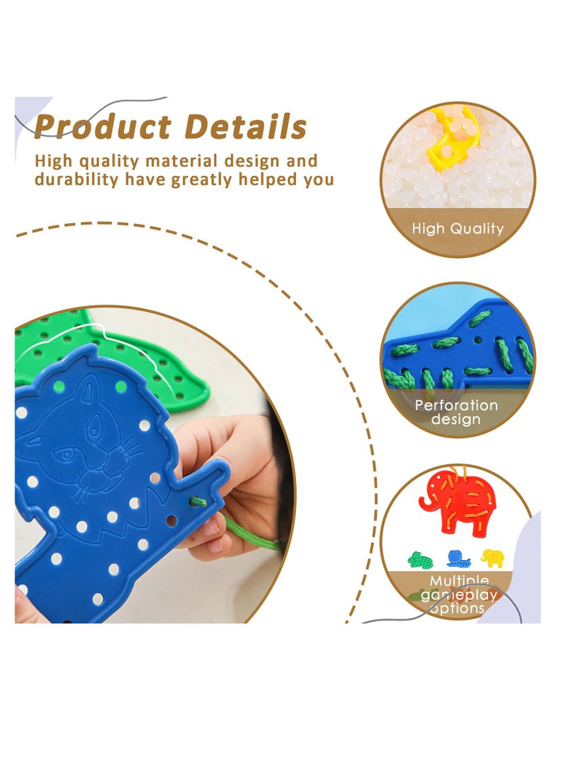 SUNSAR 8PCS Threading Toys Fine Motor Skills Toys Toddler Threading Toy,  Animal Shapes Lacing Cards with Lines, Early Learning Game Toys(Random Color) - Image 4
