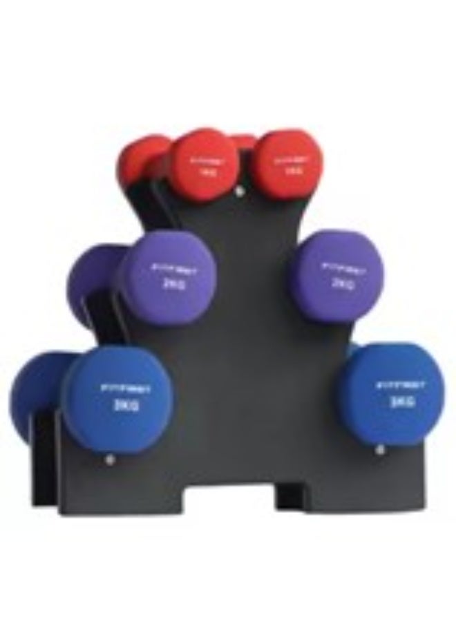 مجموعة دمبل نيوبرين 12 كجم من أكتيف 8 مع رف – أوزان متينة للتمارين المنزلية