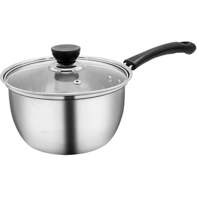 Azonee Stainless Steel Milk Pan 19L Saucepan With Glass Lid Induction Milk Pot For Tea Coffee Soup And Deep Cooking On Gas And Electric Hobs - Image 1