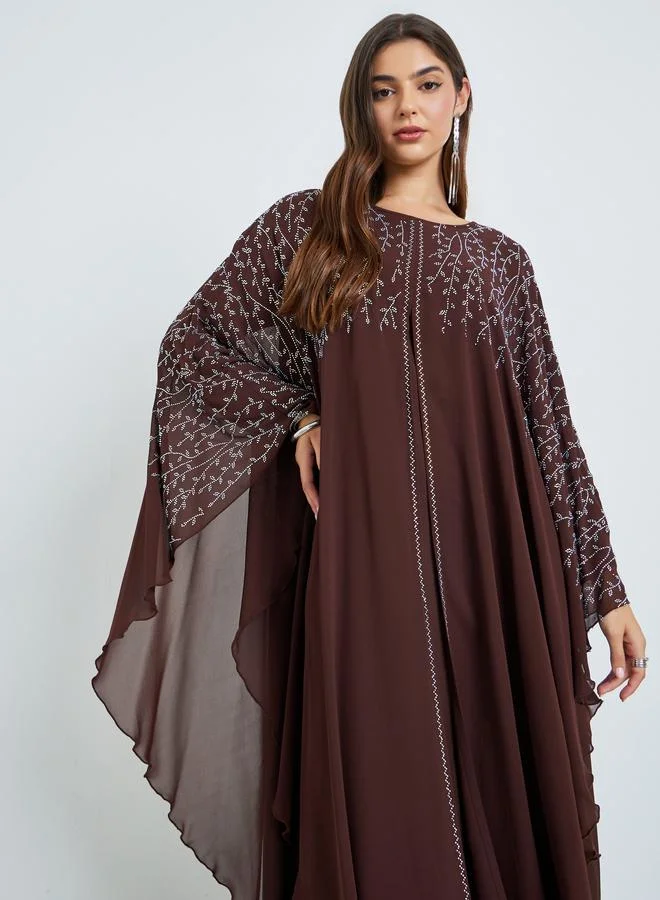 Amirah Brown Frill Embellished Jalabiya