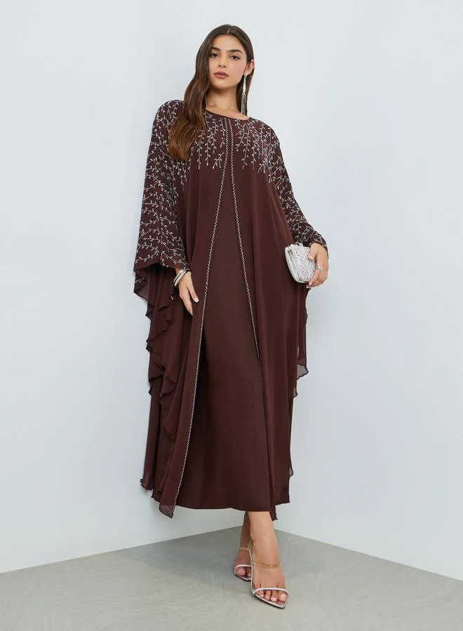 Amirah Brown Frill Embellished Jalabiya