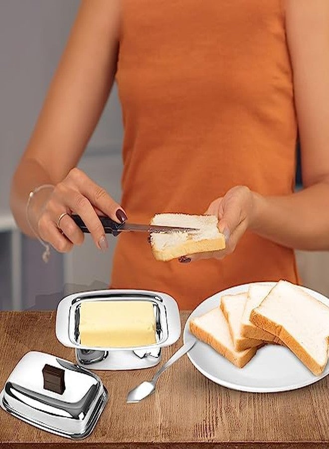 DiBha Stainless Steel Large Butter Dish with Butter Spoon and Lid, Butter Container, 500GM Butter Box, Fridge Storage Container, Butter Tray for White Butter - Image 5