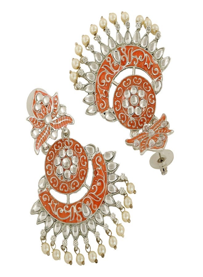 Estele Stylish & Traditional Meenakari Drop Earrings Collection with Pearls for Girls & Women's - Image 2