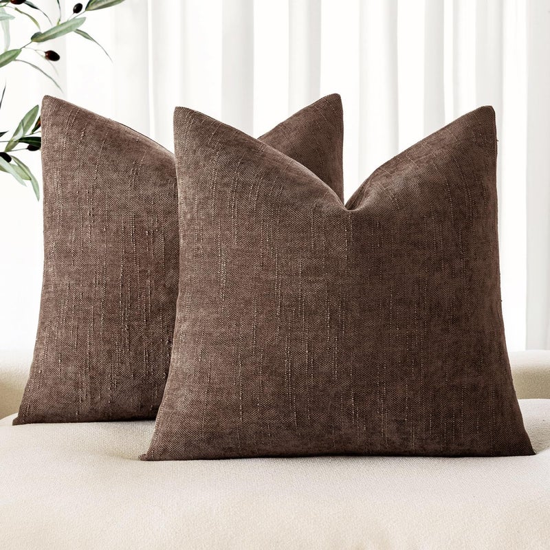 MIULEE Pack of 2 Decorative Throw Pillow Covers Soft Chenille Throw Pillows Solid Textured Cushion Covers for Couch Sofa Bedroom Living Room 20x20 Inch, Chocolate Brown - Image 1
