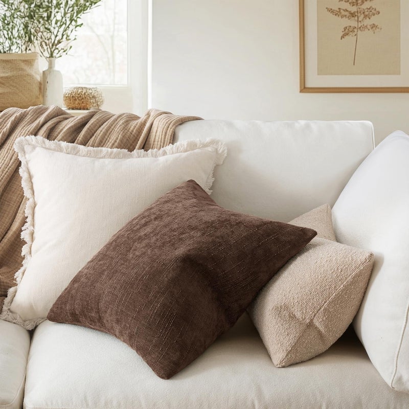 MIULEE Pack of 2 Decorative Throw Pillow Covers Soft Chenille Throw Pillows Solid Textured Cushion Covers for Couch Sofa Bedroom Living Room 20x20 Inch, Chocolate Brown - Image 4