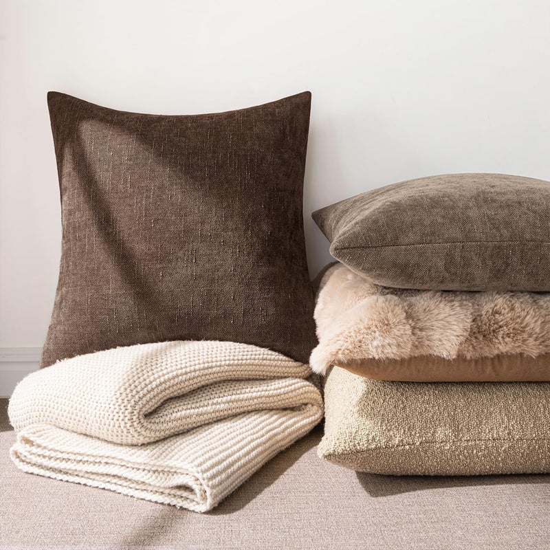 MIULEE Pack of 2 Decorative Throw Pillow Covers Soft Chenille Throw Pillows Solid Textured Cushion Covers for Couch Sofa Bedroom Living Room 20x20 Inch, Chocolate Brown - Image 3