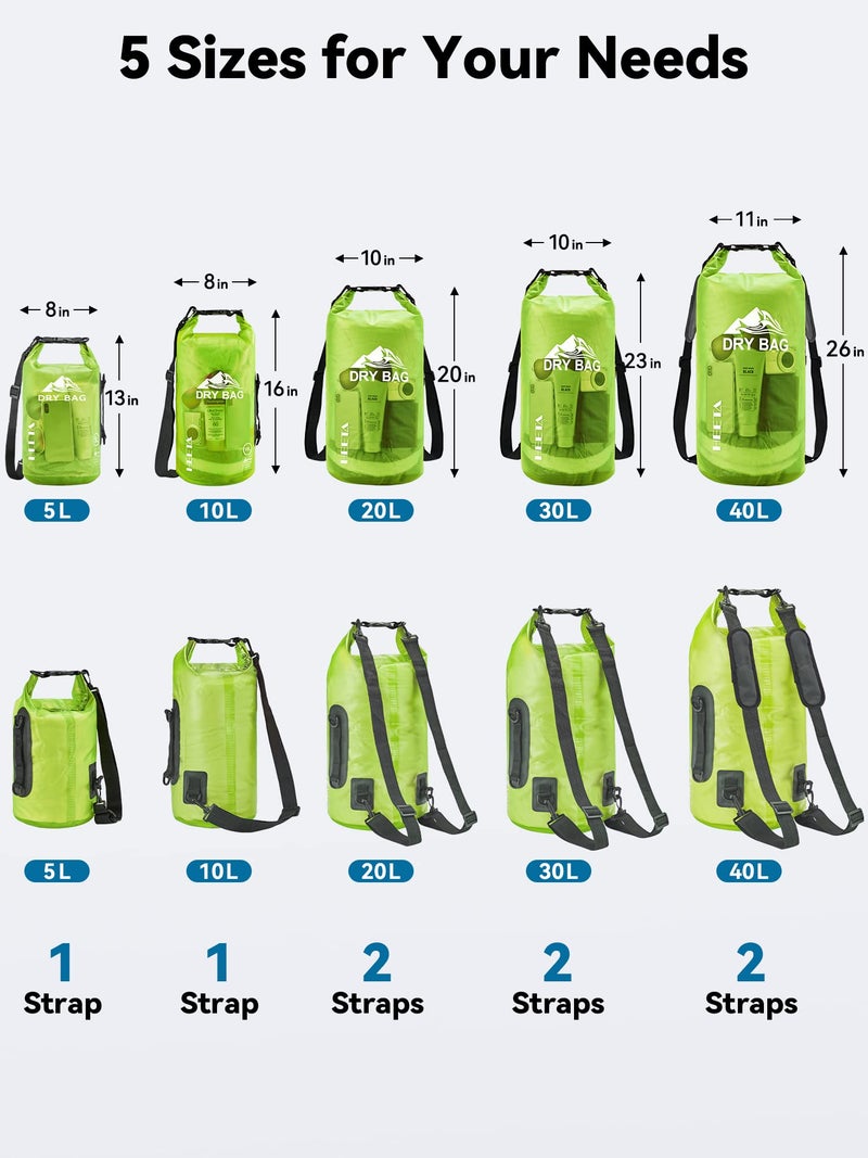 HEETA Dry Bag Waterproof for Women Men, Roll Top Lightweight Dry Storage Bag Backpack with Phone Case for Travel Swimming Boating Kayaking Paddle Board Camping Beach Accessories (Lemon Green, 5L) - Image 2