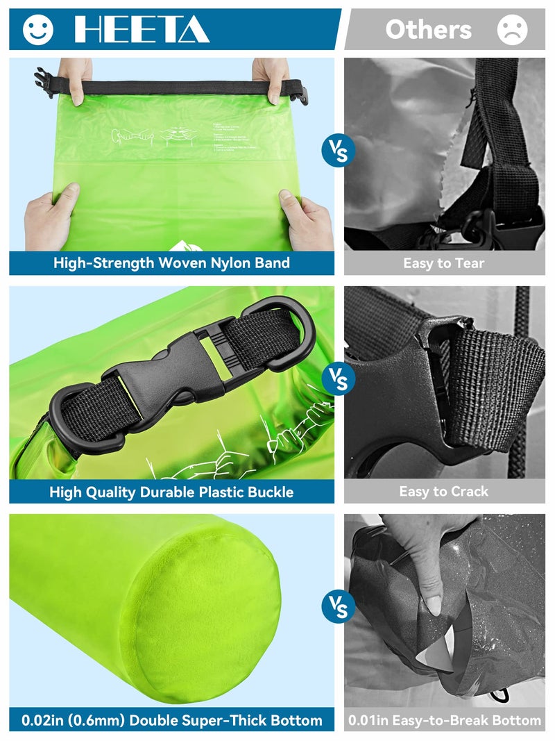 HEETA Dry Bag Waterproof for Women Men, Roll Top Lightweight Dry Storage Bag Backpack with Phone Case for Travel Swimming Boating Kayaking Paddle Board Camping Beach Accessories (Lemon Green, 5L) - Image 4