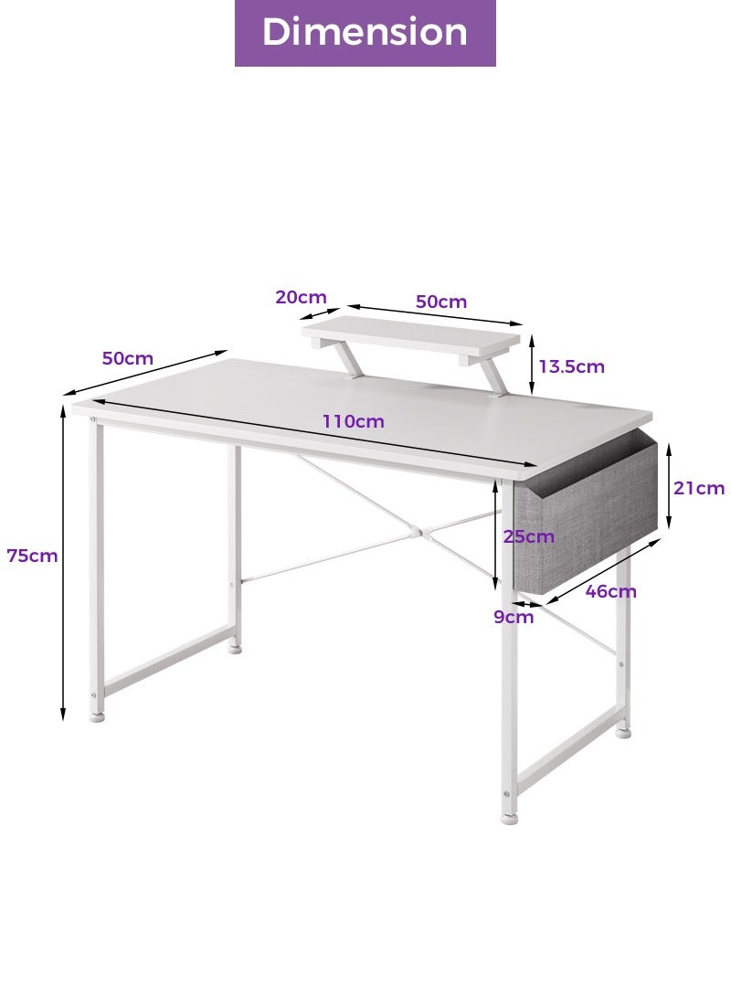 Gaming table with Monitor Stand and Fabric Storage Bag, Easy Assembly Computer Desk for Work, Study, Writing and Gaming, Home Office Desks & Workstations, 110*50*75CM