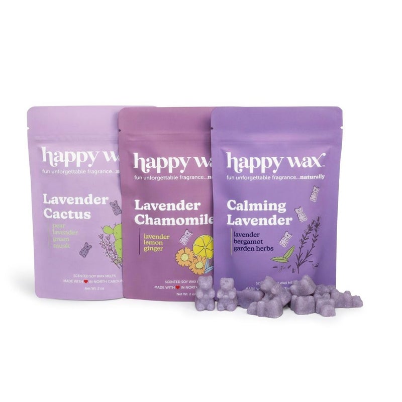 Happy Wax Lavender Lovers Collection Scented Natural Non Toxic Soy Wax Melts  6 Total Oz  Includes LavenderCactus LavenderChamomile and CalmingLavender