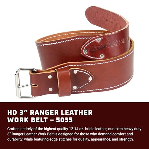 Occidental Leather 3 Ranger Leather Work Belt XXXLarge OxyRed Bridle Leather HeavyDuty Steel Roller Buckle Edge Stitched Made in USA - Image 3