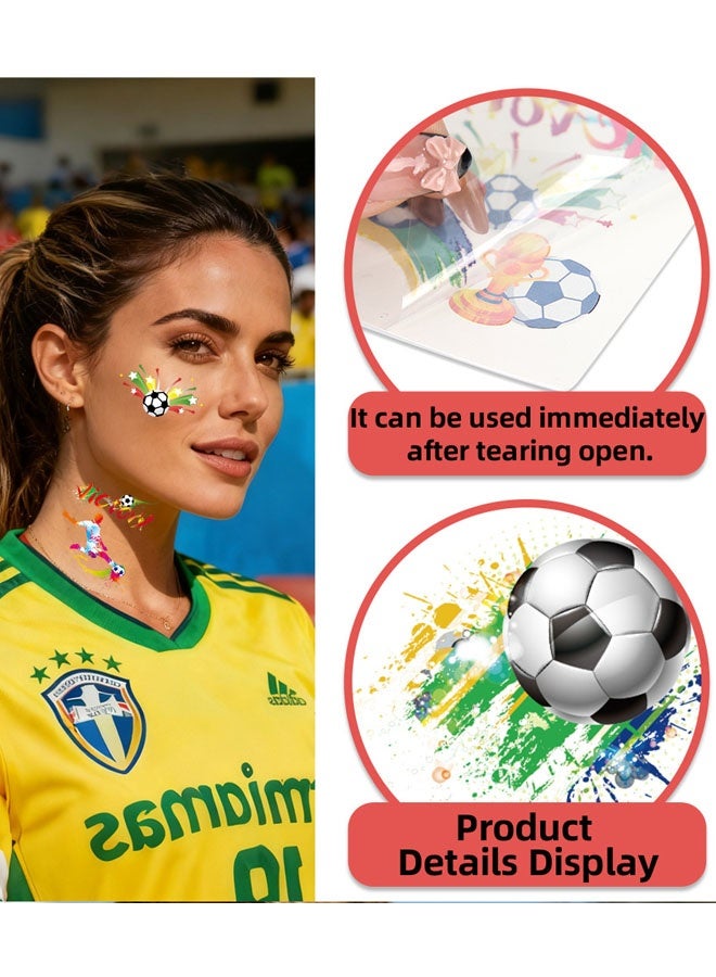 10 Sheets  Football Face Tattoos - 2026 World Cup Fan Stickers, Soccer Party Favors Supplies, Temporary Tattoos Easy Apply & Remove, Waterproof Sport Theme Makeup Tattoos - Image 2