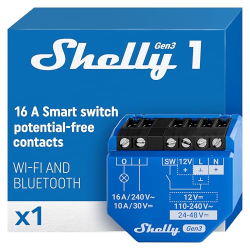 Shelly 1 Gen3 WiFi Matter Smart Relay Switch with Dry Contacts 1Channel 16A Alexa Home Assistant SmartThings Google Home Compatible DIY Smart Automation Garage Door Opener No hub required - Image 1