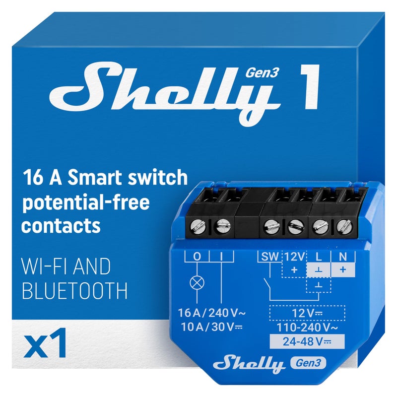 Shelly 1 Gen3 WiFi Matter Smart Relay Switch with Dry Contacts 1Channel 16A Alexa Home Assistant SmartThings Google Home Compatible DIY Smart Automation Garage Door Opener No hub required - Image 2