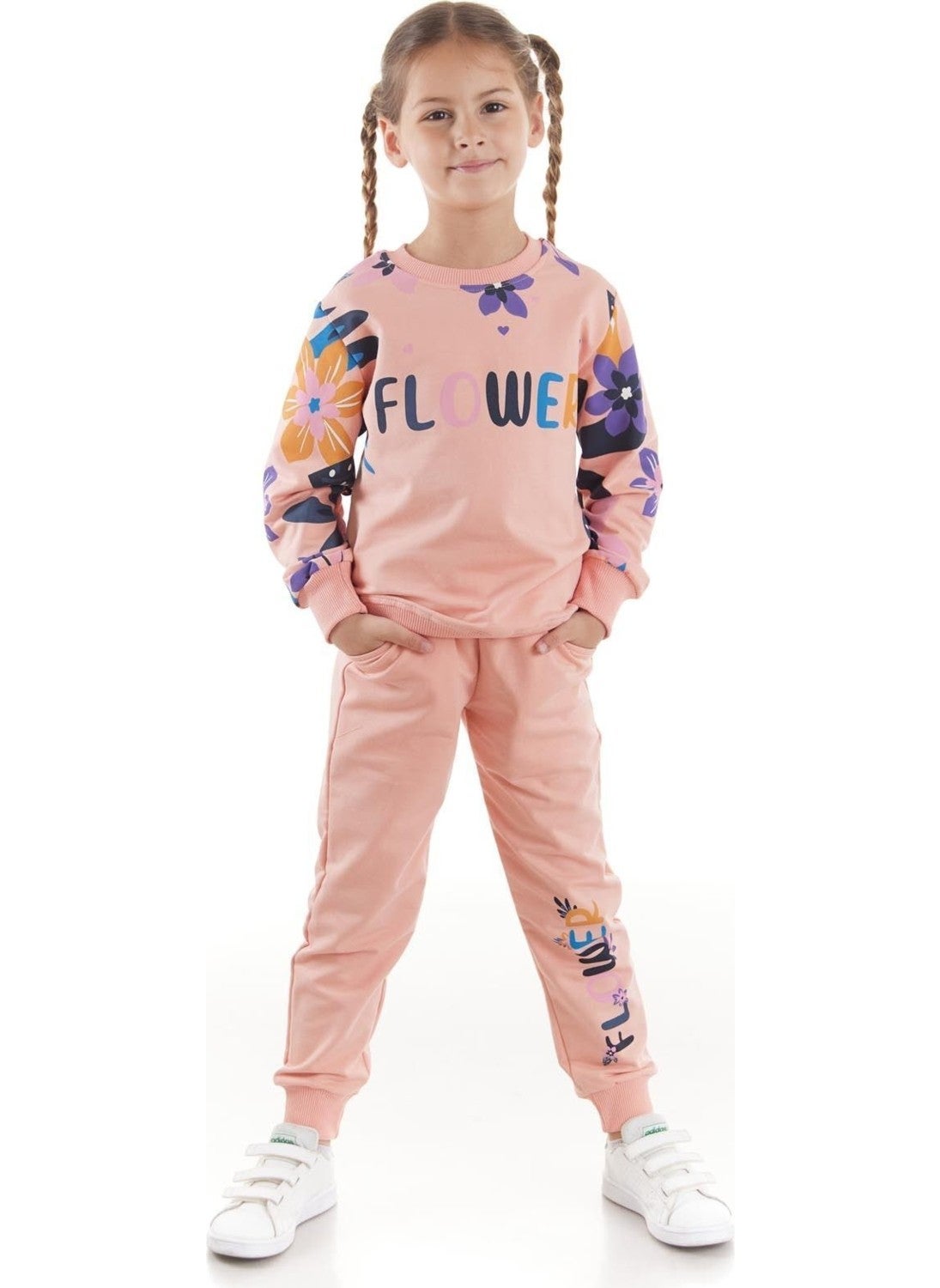 Ahengim - Girls Tracksuit Flower Printed Bottom Top Two Piece Set Cotton Seasonal AK2505 - Image 1