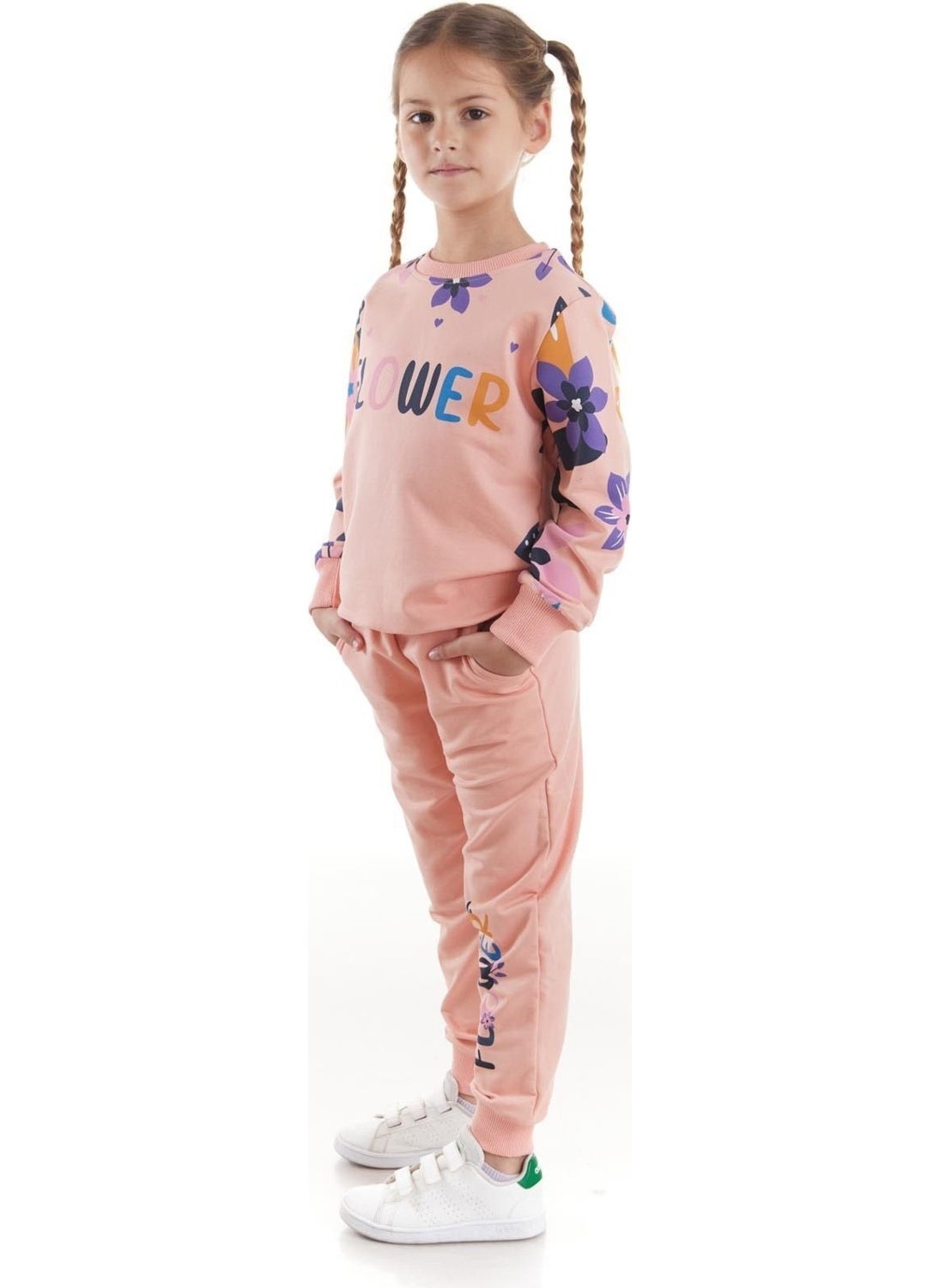 Ahengim - Girls Tracksuit Flower Printed Bottom Top Two Piece Set Cotton Seasonal AK2505 - Image 1