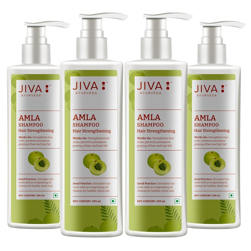 Jiva Amla Shampoo 200ml 100 Pure Natural Cleanses Scalp Strengthens Hair Prevents Hair Fall Dandruff Premature Graying Balances Pitta Dosha Pack of 4 - Image 1