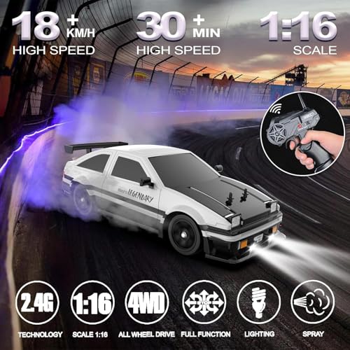 FEXXA RC Drift Car, 1:16 Scale Remote Control Car, 4WD 40KM/H High Speed RC Racing, 2.4GHz Electric Sport Driftings with Headlight, Drifting Tires and Racing Tires for Adults (Black) - Image 2