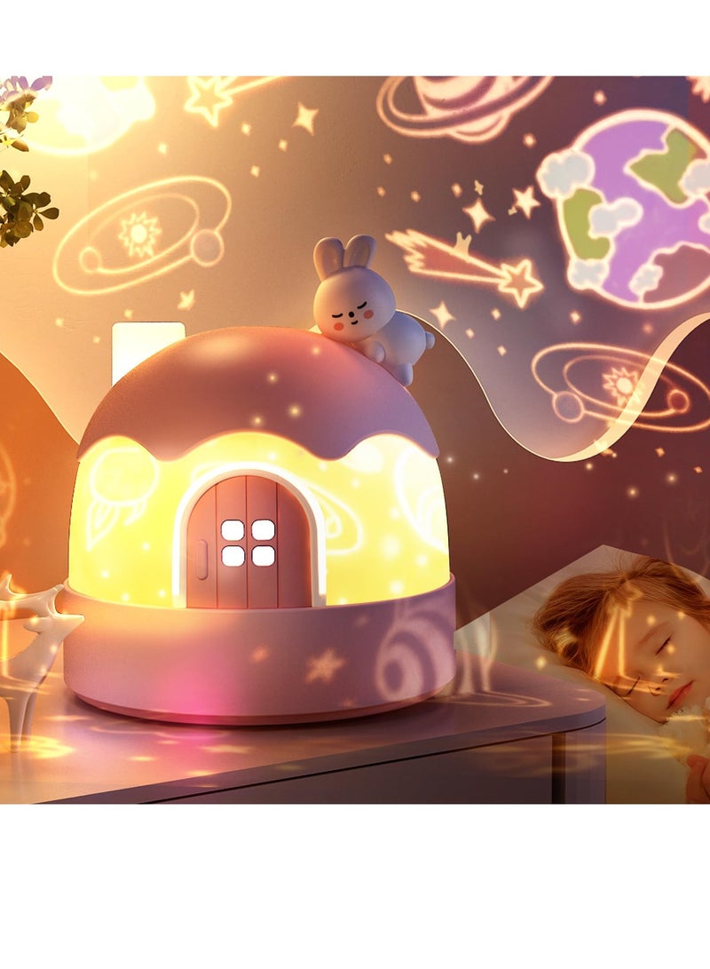 SYOSI Night Light for Kids 4 in 1 Star Projector Night Light Music Box and Table Lamp 84 Light Modes 14 Films 360° Rotation Bluetooth 5.0 Rechargeable Bedroom Decor Gift for Girls Boys Bunny  - Image 1
