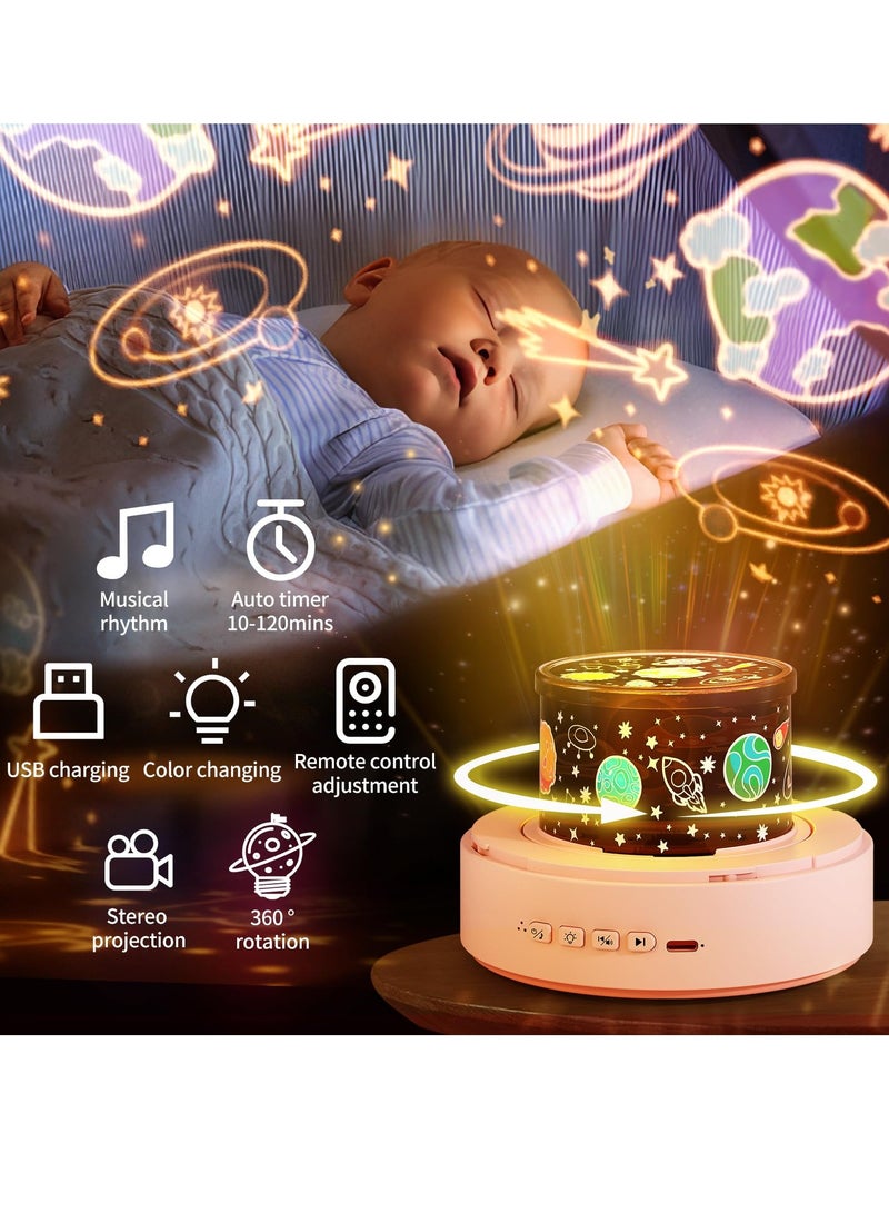 SYOSI Night Light for Kids 4 in 1 Star Projector Night Light Music Box and Table Lamp 84 Light Modes 14 Films 360° Rotation Bluetooth 5.0 Rechargeable Bedroom Decor Gift for Girls Boys Bunny  - Image 2
