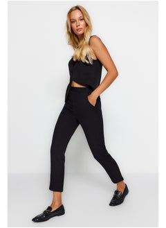 Black Basic Cigarette Slim Leg Woven Trousers