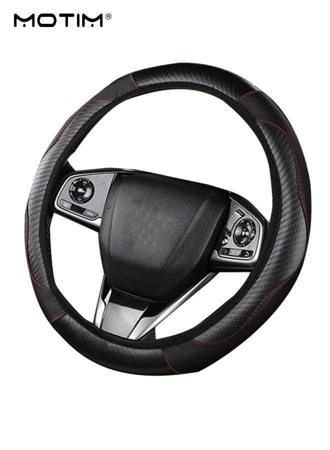 Motim Carbon Fiber Leather Car Steering Wheel Cover, Non-Slip Breathable Wear-Resistan Steering Wheel Covers,  Fit for Most Car, Trucks, SUV, 15 Inch Universal (Black) - Image 5