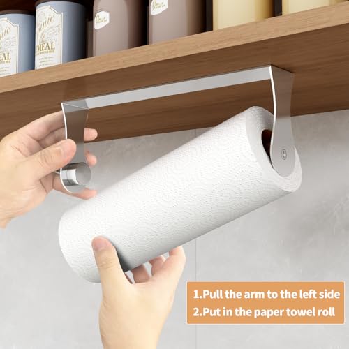 PAROTO Paper Towel Holder Under Cabinet, Wall Mount Paper Towel Holder for Kitchen Bathroom, Stainless Steel, Adhesive or Screws, Silver - Image 3