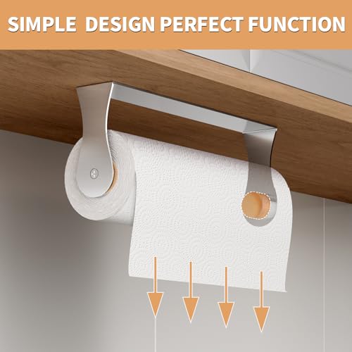 PAROTO Paper Towel Holder Under Cabinet, Wall Mount Paper Towel Holder for Kitchen Bathroom, Stainless Steel, Adhesive or Screws, Silver - Image 2