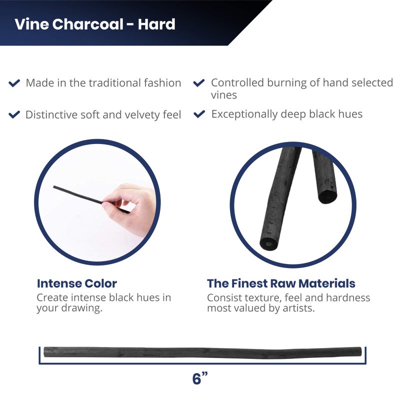 Pacific Arc Artist Vine Charcoal, Hard, Black 12 Pieces, Artist Vine Charcoal Sticks, Hard and Smooth Drawing Charcoal - Image 3