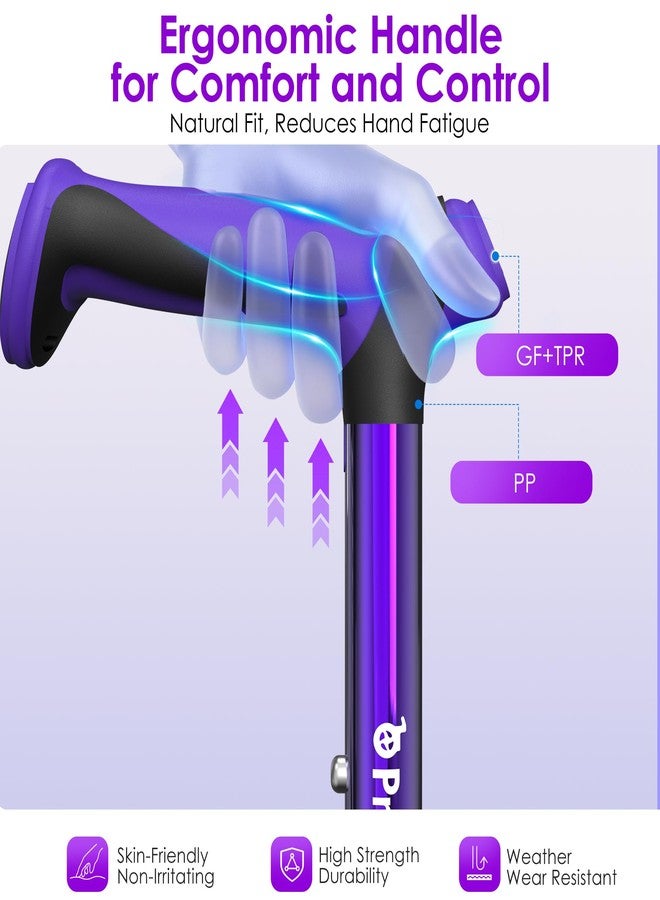 ProTraverse Walking Cane for Men & Women,Foldable,Adjustable,Self Standing Cane with Wrist Strap&Tag,350lbs Heavy Duty,All Terrain,Collapsible Walking Sticks for Seniors & Adults,Purple - Image 3