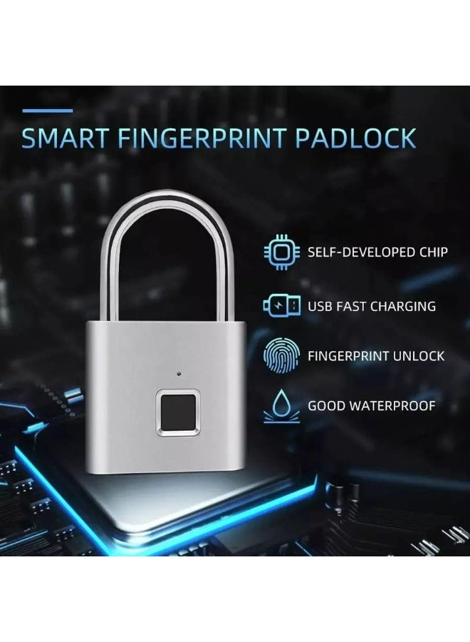 قفل ذكي ببصمة الإصبع SY11، قفل مقاوم للماء بشحن USB-C للأمتعة والخزائن، فضي - Image 3