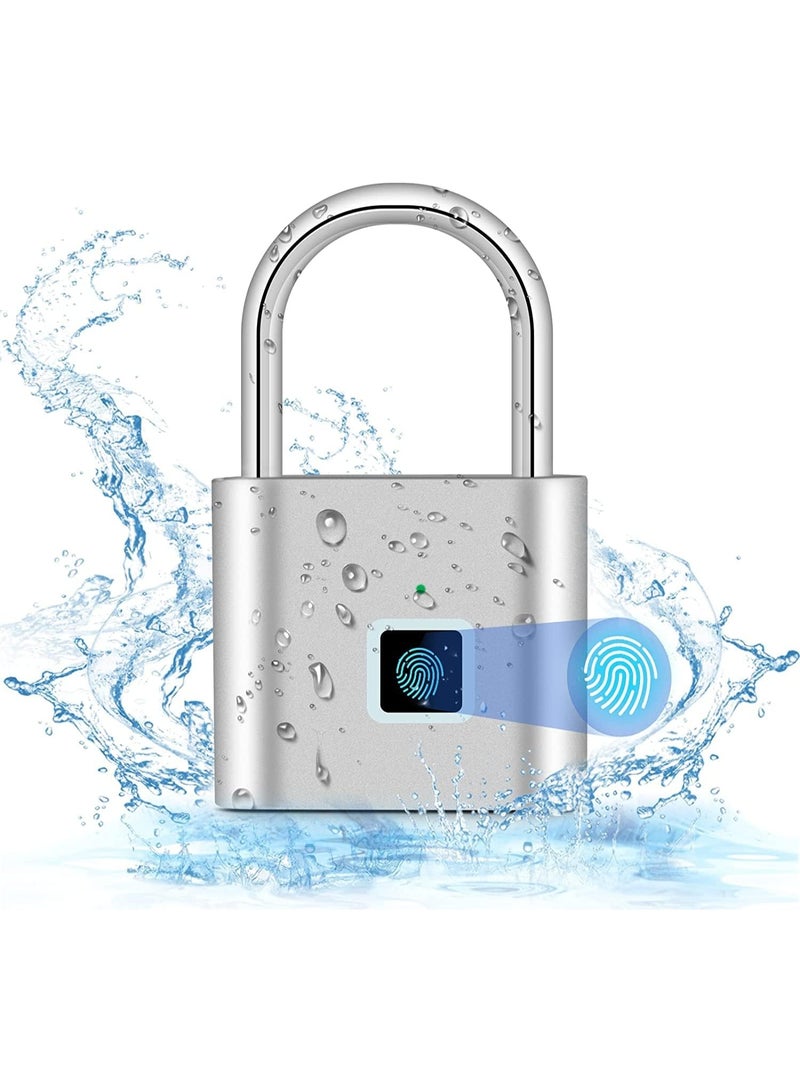 قفل ذكي ببصمة الإصبع SY11، قفل مقاوم للماء بشحن USB-C للأمتعة والخزائن، فضي - Image 1
