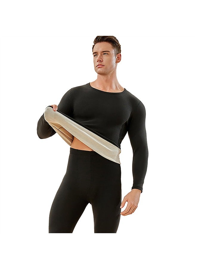 Men's Thermal Underwear Set, Cashmere Silk Base Plus Fleece Underwear Set, more Delicate and Softer（Black） - Image 1
