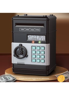 Children's Piggy Bank Creative Password Unlock Automatic Roll Money ATM Large Capacity Accessible Mini Safe Toy-Color:Password Deposit Box (black)