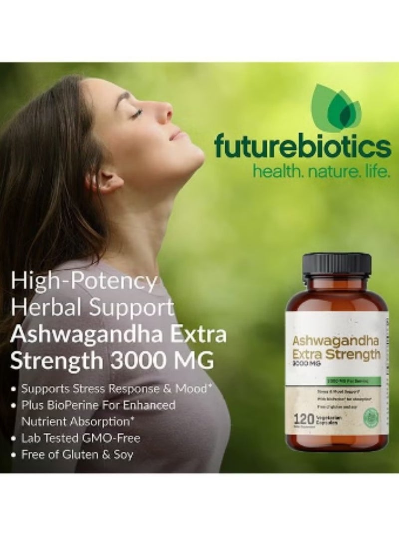 Extra Ashwagandha Capsules Extra Strength 3000mg - Stress Relief Formula, Natural Mood Support, Stress, Focus, and Energy Support Supplement, 120 Capsules  - Image 3