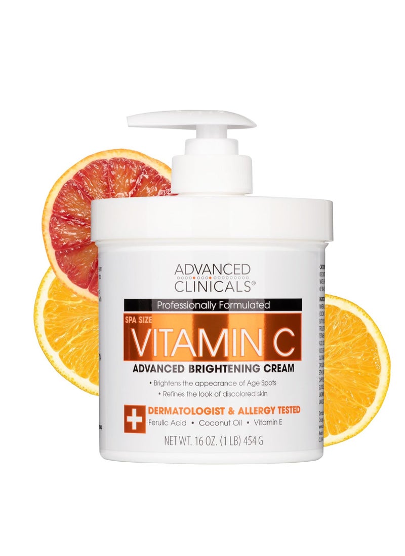 Advanced Clinicals Advanced Clinicals Vitamin C Cream Face & Body Lotion Moisturizer | Anti Aging Skin Care Firming & Brightening Cream For Body, Face, Uneven Skin Tone, Wrinkles, & Sun Damaged Dry Skin, 16 Oz  - Image 1