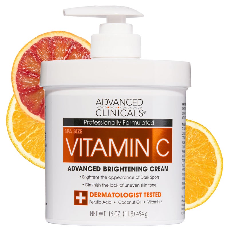 Advanced Clinicals Vitamin C Cream Visibly Brightening Body Lotion | Vitamin C Moisturizer Skin Care Body Cream For Women & Men Helps Visibly Improve Look Of Dark Spots & Uneven Skin Tone, 16 Ounce - Image 1