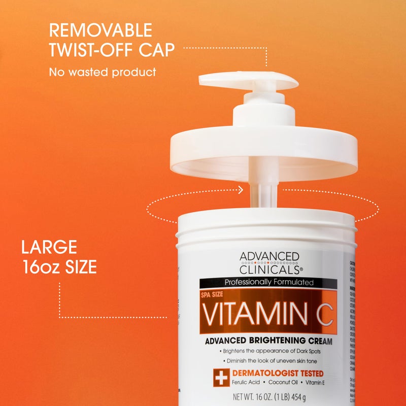 Advanced Clinicals Vitamin C Cream Visibly Brightening Body Lotion | Vitamin C Moisturizer Skin Care Body Cream For Women & Men Helps Visibly Improve Look Of Dark Spots & Uneven Skin Tone, 16 Ounce - Image 3