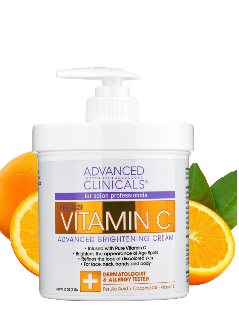 Advanced Clinicals Advanced Clinicals Vitamin C Cream Face & Body Lotion Moisturizer | Anti Aging Skin Care Firming & Brightening Cream For Body, Face, Uneven Skin Tone, Wrinkles, & Sun Damaged Dry Skin, 16 Oz  - Image 1