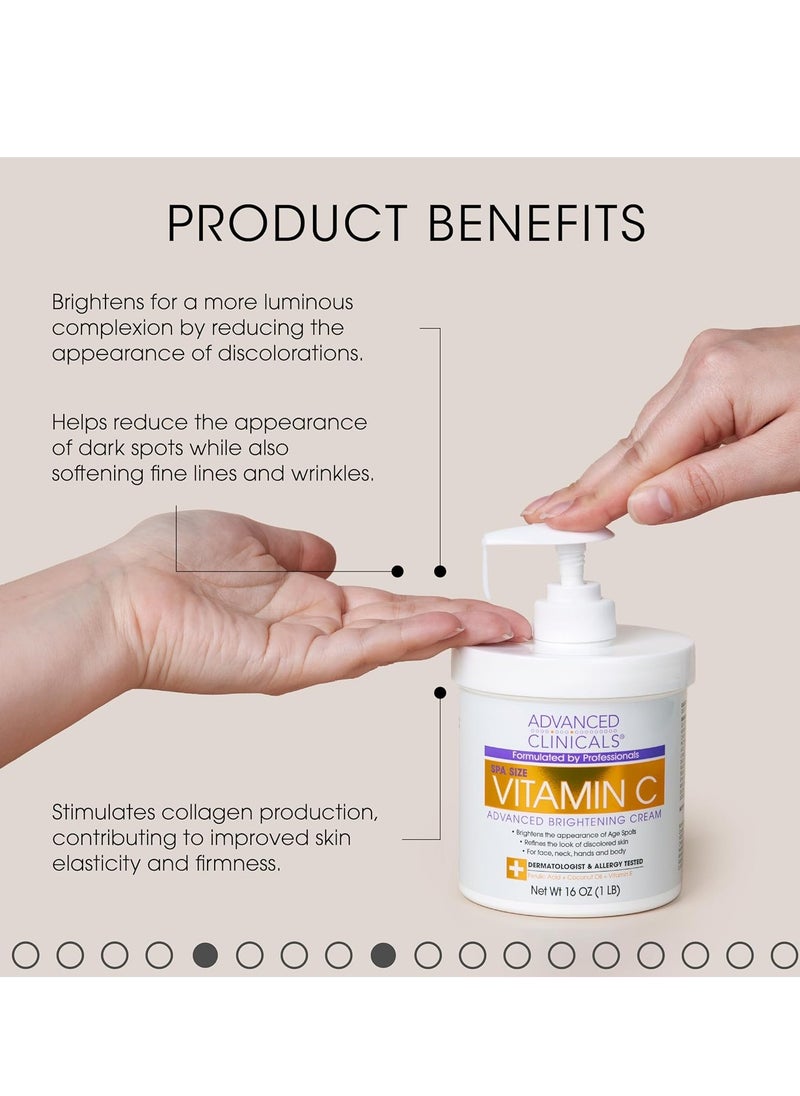 Advanced Clinicals Advanced Clinicals Vitamin C Cream Face & Body Lotion Moisturizer | Anti Aging Skin Care Firming & Brightening Cream For Body, Face, Uneven Skin Tone, Wrinkles, & Sun Damaged Dry Skin, 16 Oz  - Image 2